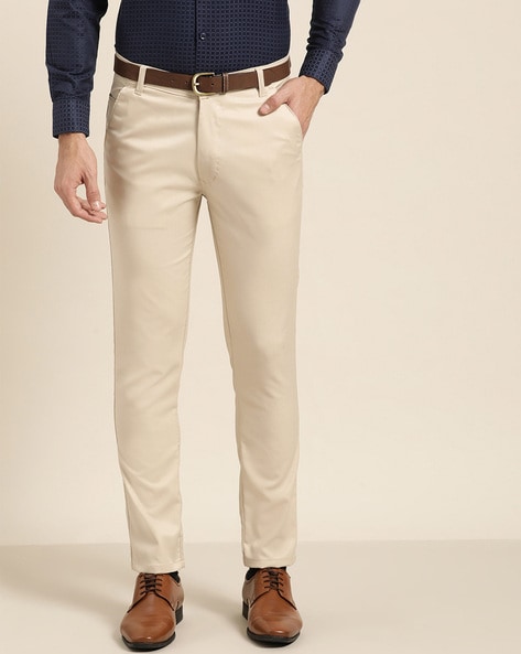 Buy Octave Men Cream-Coloured Cotton Trousers at Amazon.in