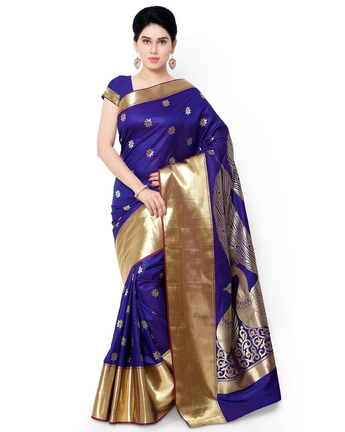 Buy Online Indian Blue Saree for Bollywood theme Party wear with Stitched  Gold Raw silk BLOUSE shops Southall London 7270