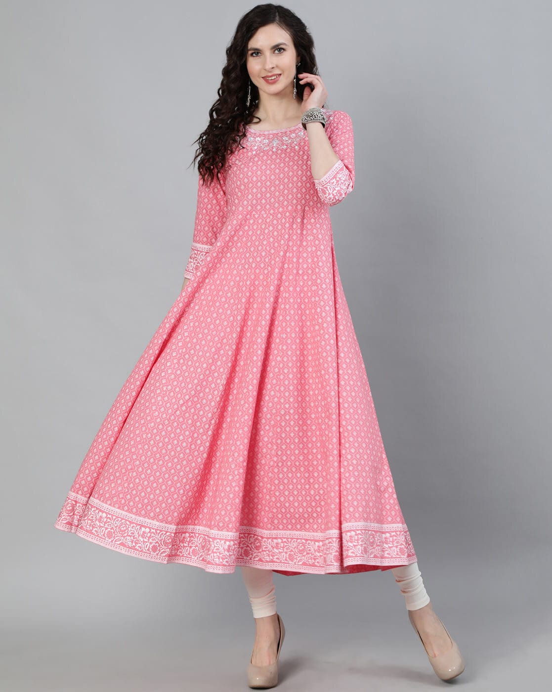 Buy Online White And Pink Cotton Anarkali Suit Set for Women & Girls at  Best Prices in Biba India-SK