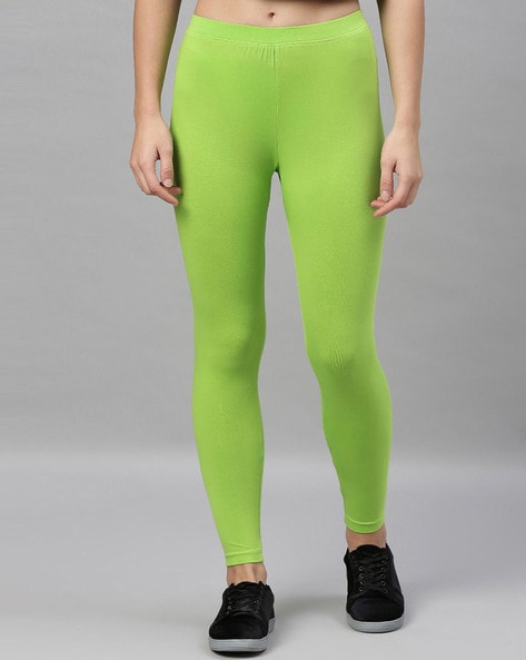 Buy KRYPTIC Women Green Solid Ankle Length Leggings (M ;Parrot Green) at