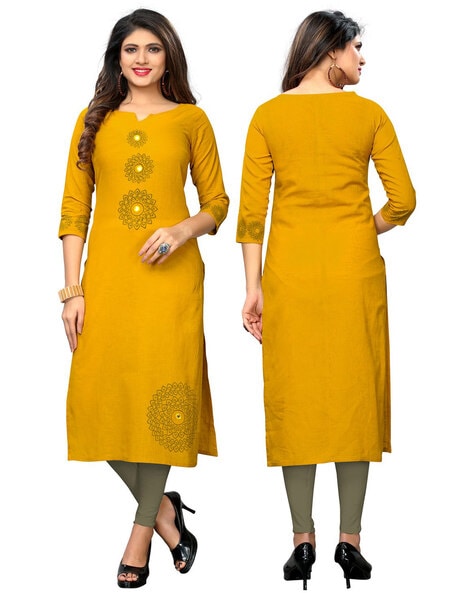 Mustard Yellow Fabclub Women Rayon Solid Plain Front Slit Straight Kurti at  Rs 224 | Solid Plain Kurtas in Ahmedabad | ID: 23980469191