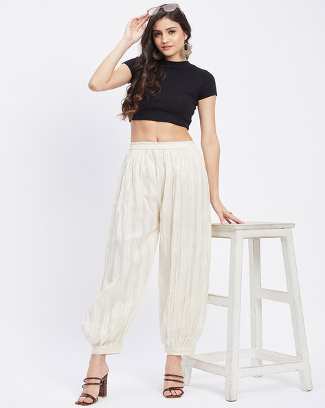 Buy Off White Pleated Flared Palazzo Online - RK India Store View
