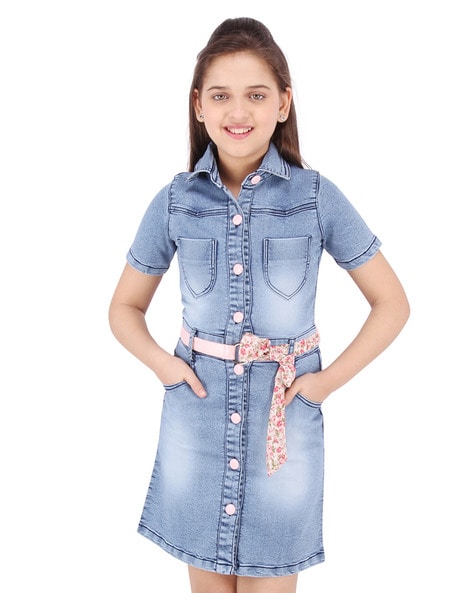 Shop Online Designer Dresses Blue Denim Solid Shirt Dress – Lady India
