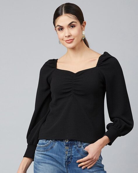 Slim Fit Crop Top with Cuffed Sleeves