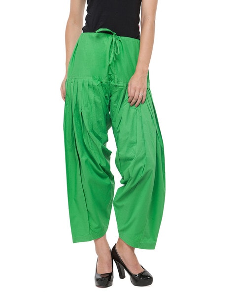 Bitterlime Mid-Rise Patiala Pant with Tie-Up