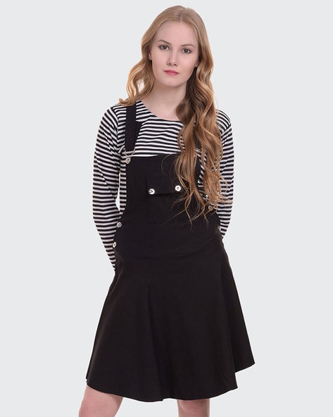 Buy TINY GIRL Black Girls Key Hole Neck Checked Dungaree Dress | Shoppers  Stop