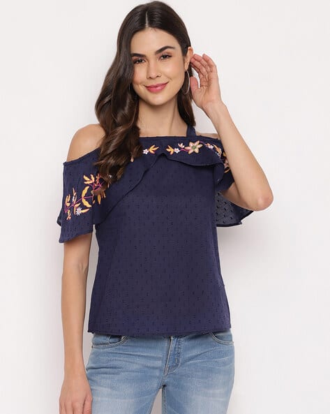 Embroidered Jeans Top In Flipkart Buy Navy Blue Tops For Women By