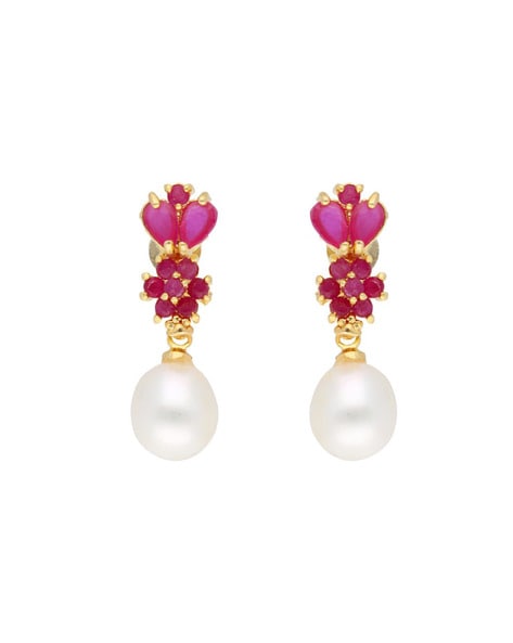 Dainty Isha Pink Pearl Drop Stud Earrings | Caitlyn Minimalist