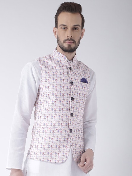 Check out the elegant White Brocade Fancy Work Nehru Jacket -