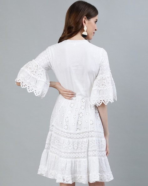 White Eyelet Dress, Long Sleeve Dress, White Cotton Dress, White