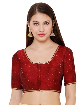Red silk sleeveless readymade saree blouse square neck deep back openable  from back side with hooks and padded