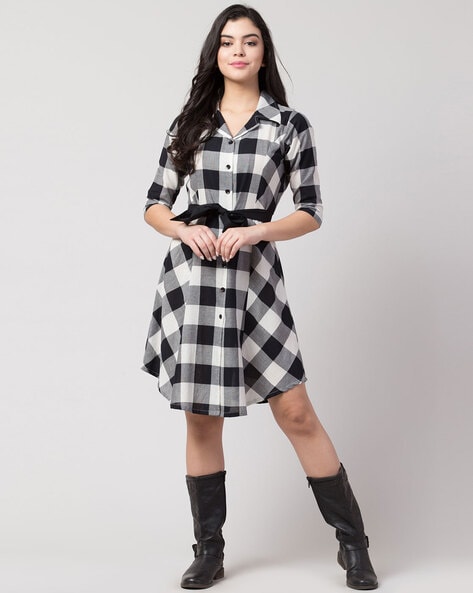 Women's Long Sleeve Check Print Pullover Dress Ladies Pocket Hooded Mini  Dresses | eBay