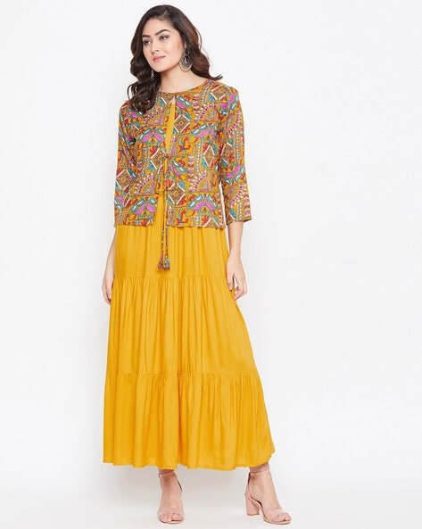 Orange Net And Georgette Designer Long Jacket Style Gown at Rs 8000 in  Kanpur