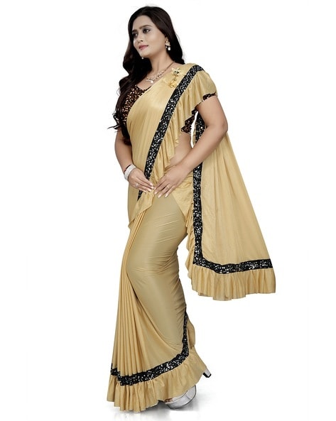 Chiffon Plain Saree In Yellow And Cream Colour - SR5550021