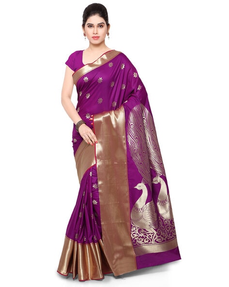 Varkala Silk Sarees Women's Banarasi Kanchipuram Silk Saree With Blouse  Piece (TD1227RB_Blue_Free size) : Amazon.in: Fashion