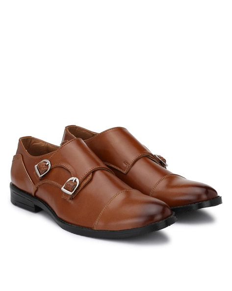 Panelled Monk Shoes with Metal Accents