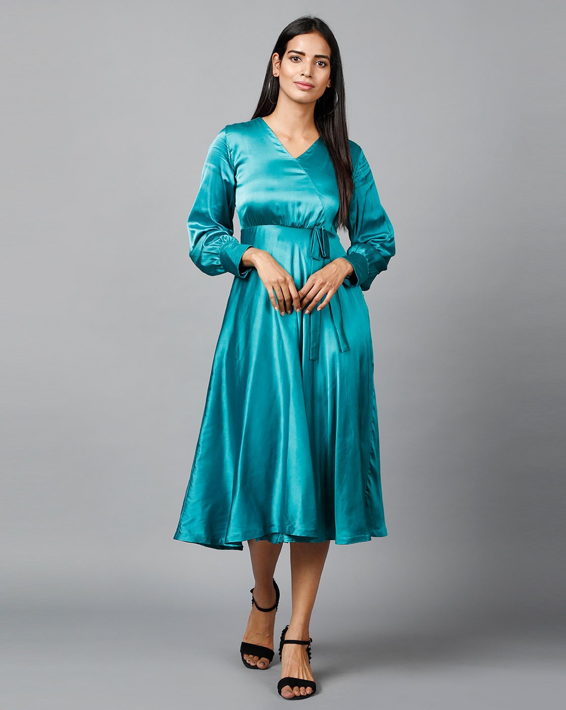 Teal blue best sale satin dress