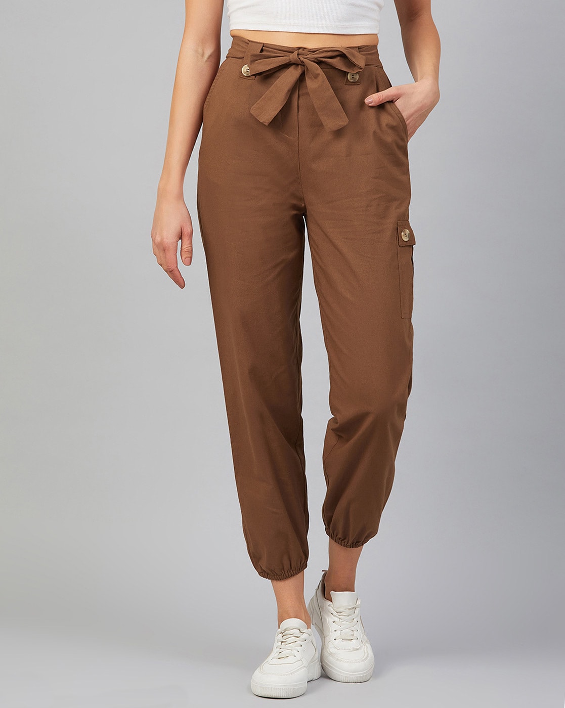 Buy Elendra Women Cotton Cargo Pant WideLeg Trousers Beige at Amazonin