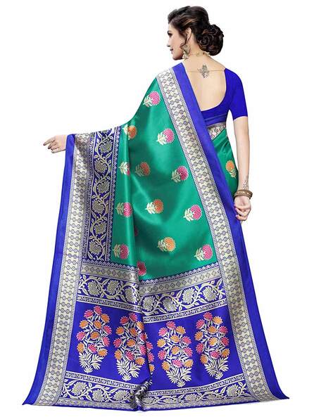 Lawn Green Kadiyal Coin Paithani Saree With Royal Blue Pallu