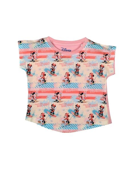 Minnie Mickey Mouse Print Round-Neck Top