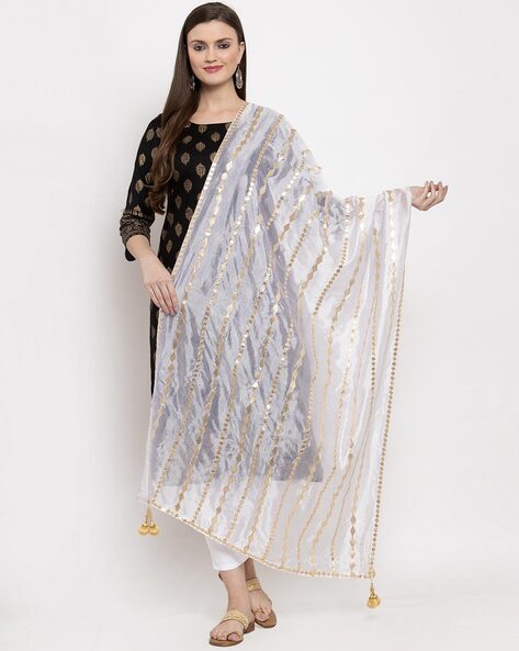 White dupatta sale with silver work