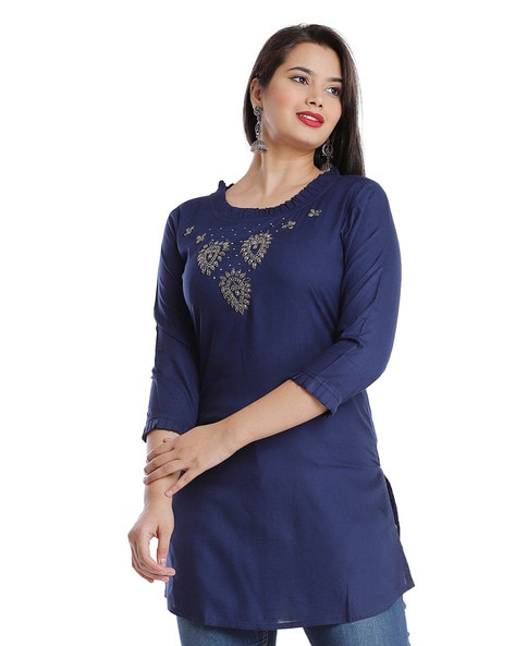 Buy Purple Georgette Hand Embroidery Chikankari Scoop Neck Kurta For Women  by Label Aishwaryrika Online at Aza Fashions.