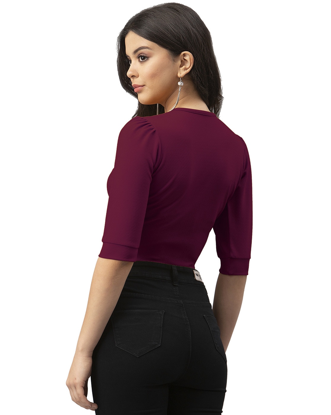 Form fitting V neck crop top maroon – Styched Fashion