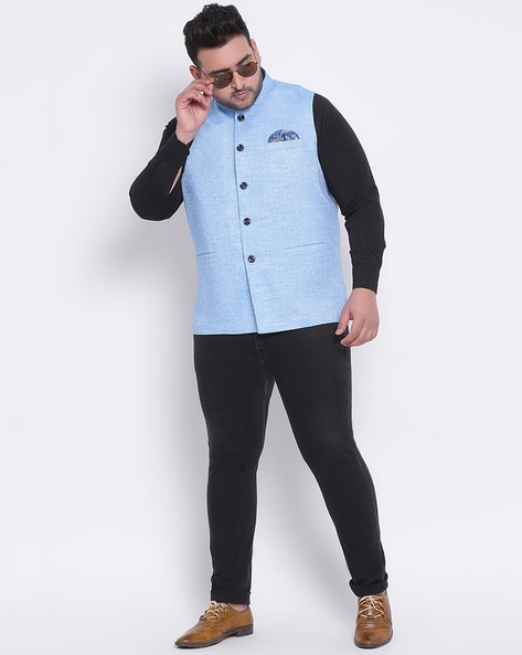 Asymmetric Blue Jacket with a Kurta Set – Bonsoir