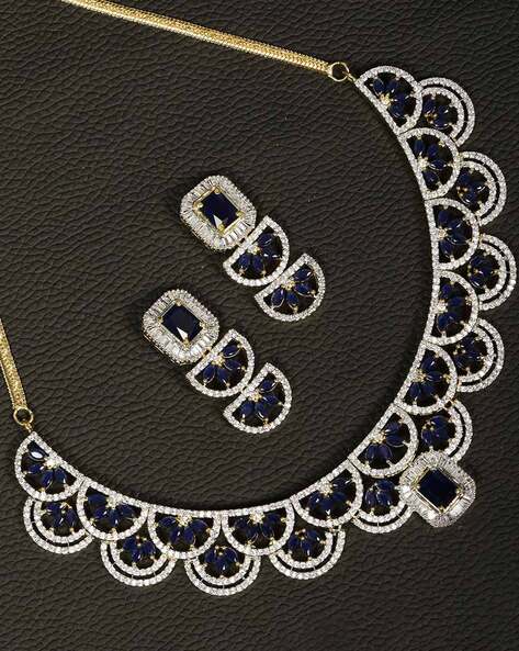 Cotton Dori Necklace  Earrings Set Blue  TrishaStorecom