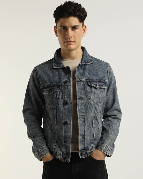 Grey Patch Pocket Denim Jacket