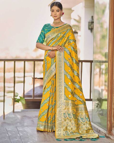 Yellow Color Light Weight Soft Banarasi Silk Saree with Golden Zari Work