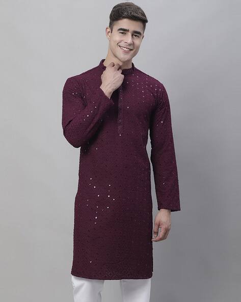SOJANYA Embroidered Band Collared Long Kurta