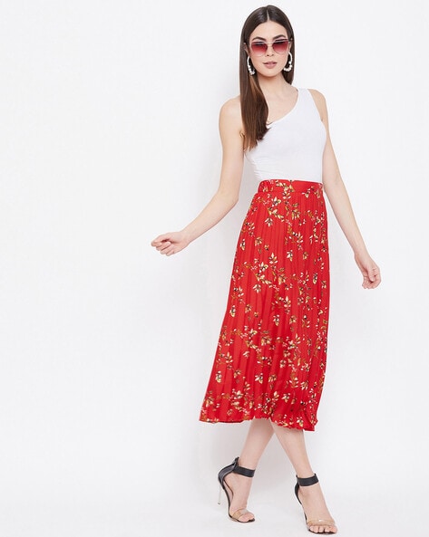 Pleated skirt 2024 red flowers