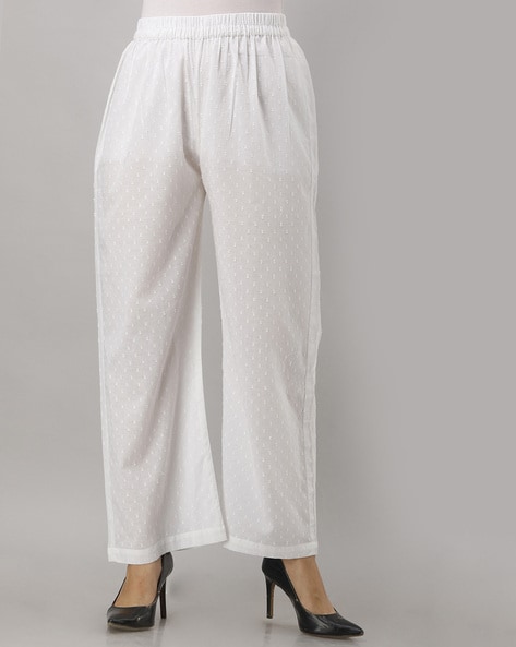 Lucknow Chikankari Handmade White Stretchable Cotton Pants for Girls   Syrish