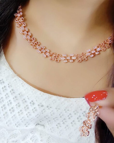 Gold rhinestone hot sale necklace set