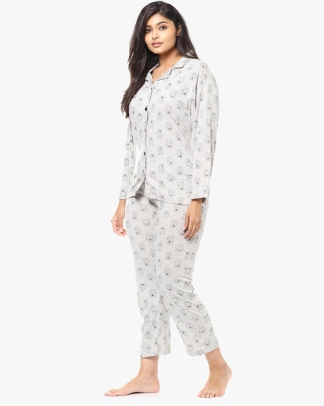 Animal Print Nightwear Set with Patch Pocket