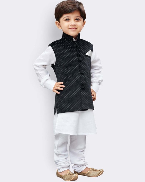 White Cotton Mens Kurta Pajama In Nehru Jacket 1082MW09