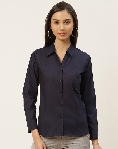 navy cotton shirt womens