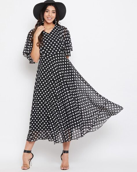 Black and white outlet polka dot maxi dress