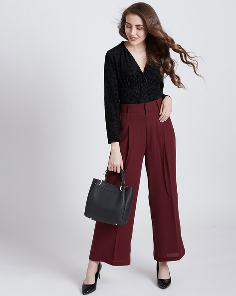 Wine-Colored Rib Knit Wide Leg Long Pants – Rainy Day Deliveries