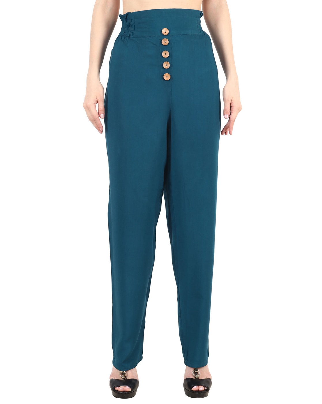 Buy Teal Blue Trousers & Pants for Women by POPWINGS Online | Ajio.com