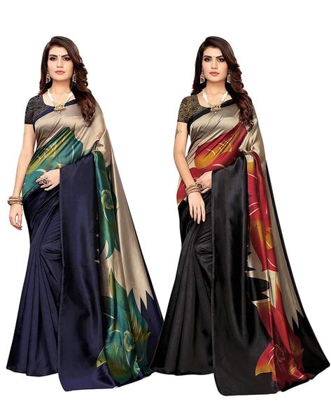 Reboot Fashions Women's Crepe Floral Printed Crepe Silk Saree,sari With  Unstitched Blouse Piece (Cream,Black) : Amazon.in: Fashion