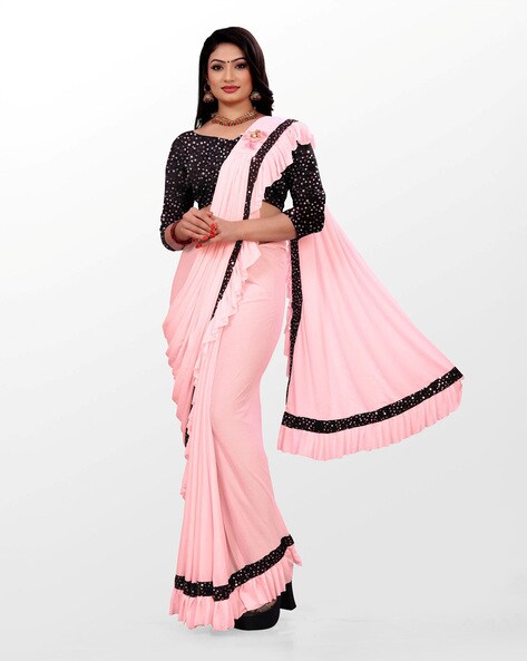 Peach Partywear Appliqued With Digital Printed Silk Saree