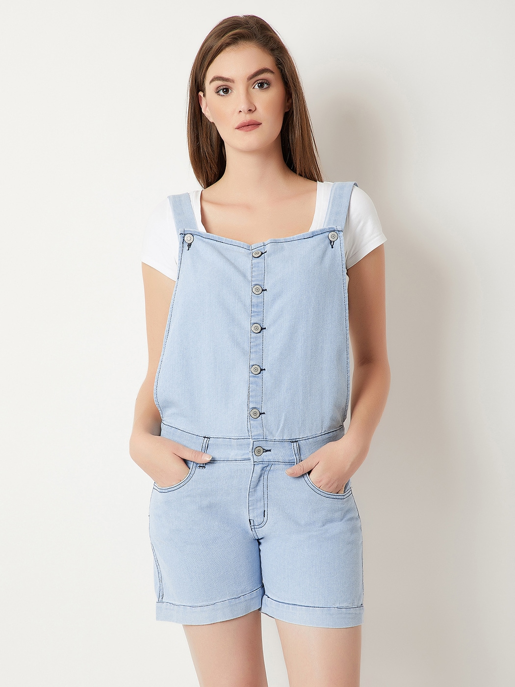Buy online Patch Pocket Denim Dungaree from western wear for Women by Fck-3  for ₹1799 at 10% off | 2024 Limeroad.com