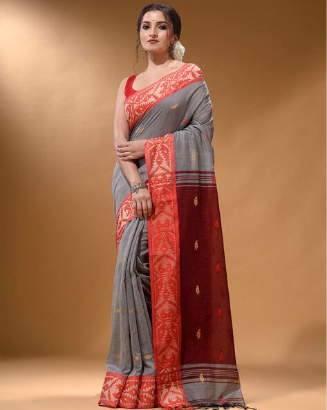 Buy Grey And Red Banarasi Saree online-Karagiri