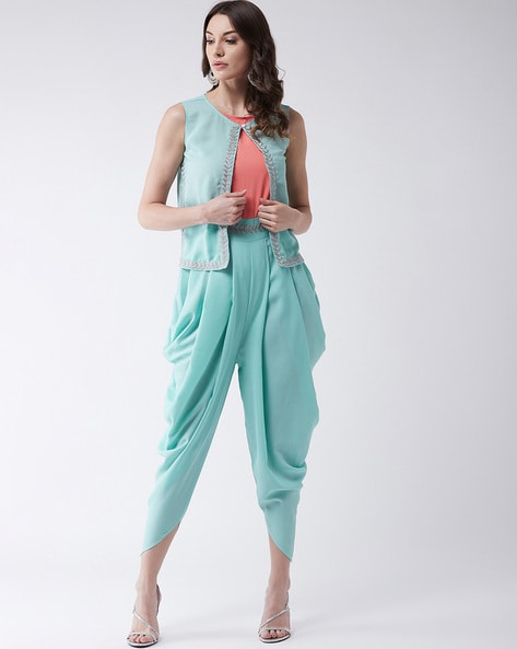 Buy White Jump Suit Paired With An Asymmetric Embroidered Jacket Online -  Kalki Fashion