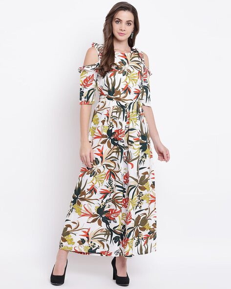 Floral cold best sale shoulder jumpsuit