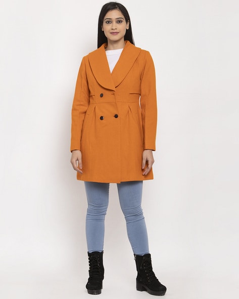 Orange wool cheap coat womens