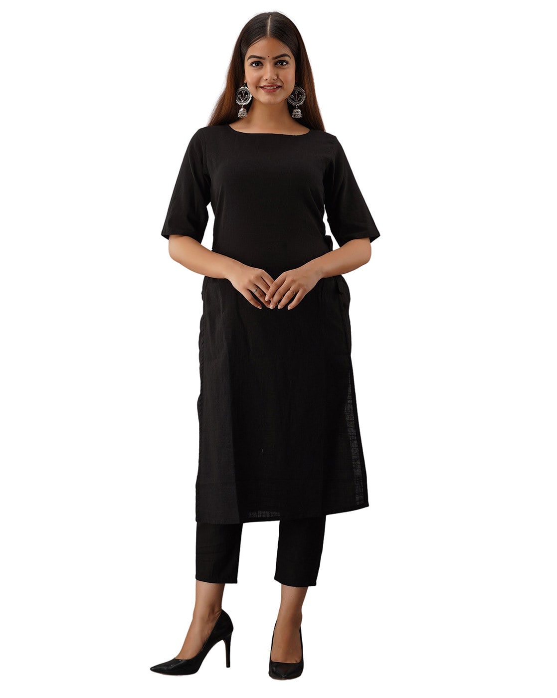 Plain black kurti boat neck hotsell