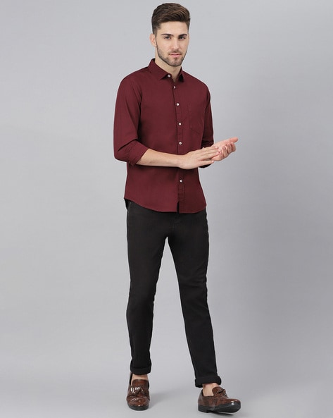 Jameson - Deep Burgundy - Super Slim Spread Collar Shirt | Shirts | Politix